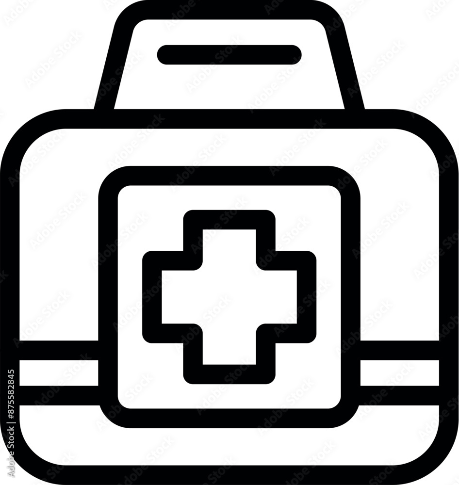 Line art icon of a first aid kit, easily recognizable with the cross symbol, perfect for healthcare and medical topics