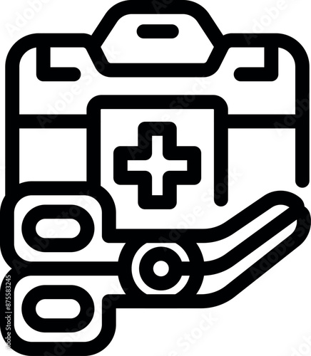 Icon of a hand holding a first aid kit, representing emergency medical care