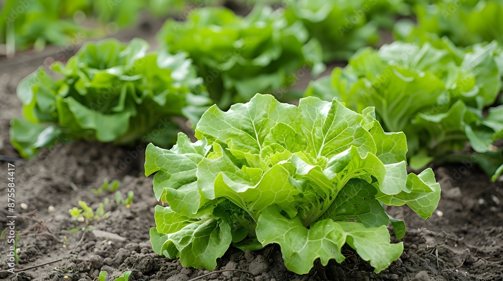 Organic fresh lettuces are growing in vegetable garden. Organic fresh lettuces are growing in vegetable garden.