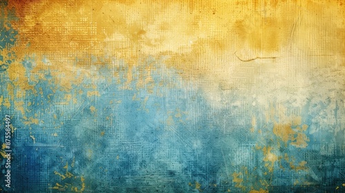Vertical or horizontal vintage grunge background with old paper texture in blue and yellow hues with room for text