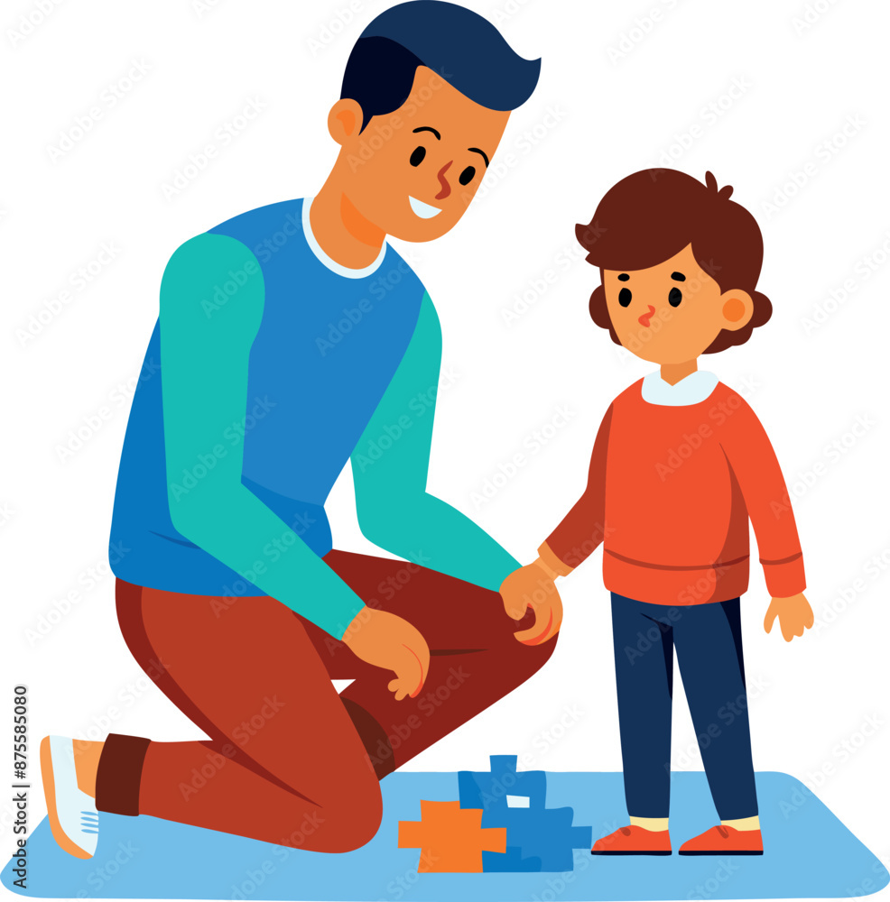 Father Playing with Son on Floor with Toy Blocks Father Playing with Son on Floor with Toy Blocks