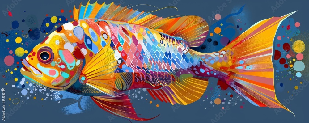 Bright, stylized fish with vibrant colors Bright, stylized fish with vibrant colors