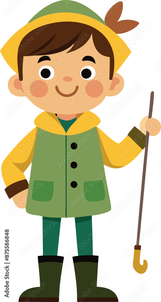 Cute Cartoon Character of a Little Boy Fisherman Cute Cartoon Character of a Little Boy Fisherman