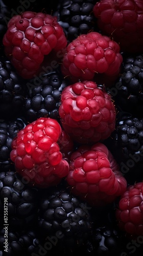 a close up view of raspberries and blackberries