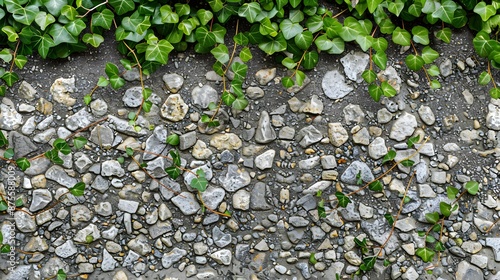 Wallpaper Mural Grass, plants leafs and gravel concrete background. Decorative exterior concept for floor or wall pattern of gravel sandstone concrete texture with green grass and plant leafs abstract background.  Torontodigital.ca
