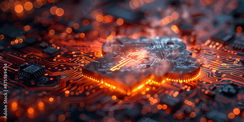 Key in the cloud with circuit board background. Digital security and data protection concept. Key in the cloud with circuit board background. Digital security and data protection concept.
