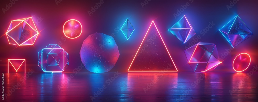 Neon outlines of random geometric shapes Neon outlines of random geometric shapes