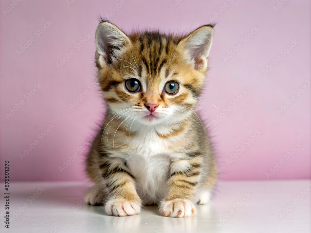 Obraz premium kitten on a white, cute, feline, domestic, fur, portrait, eyes, white, kitty, animals, pets, adorable, nature, isolated, mammal