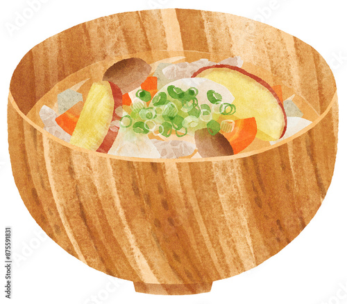 おいしそうな豚汁　水彩タッチ