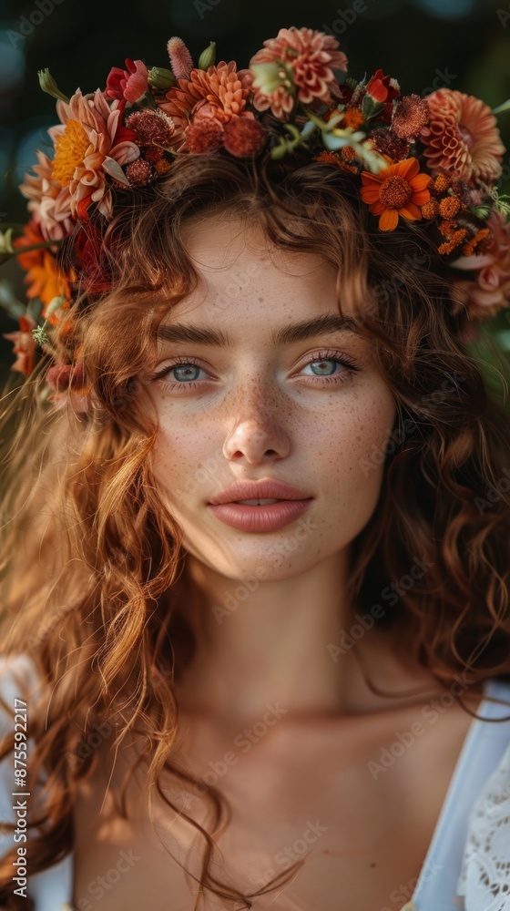 Dutch woman with a flower crown, looking radiant Dutch woman with a flower crown, looking radiant