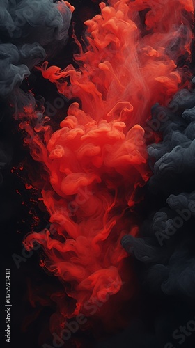 a red and black smoke cloud on a black background