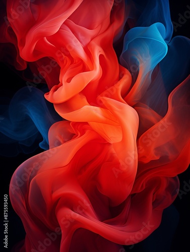 a red and blue smoke swirl on a black background