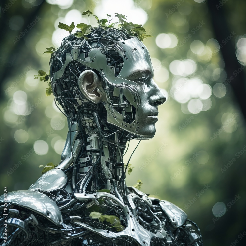 a robot head with plants growing out of it a robot head with plants growing out of it