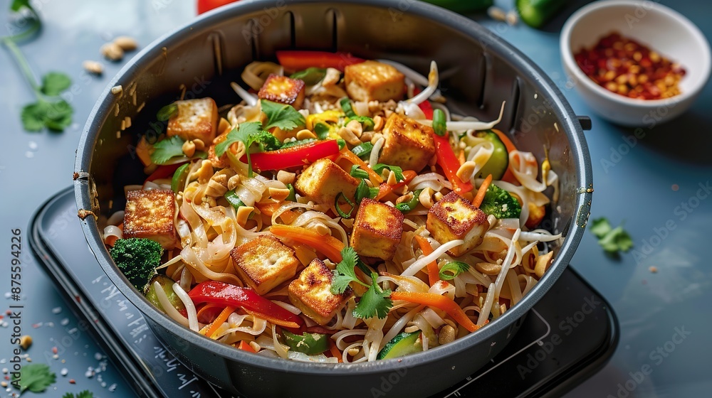 Colorful Vegan Pad Thai with Tofu and Vegetables Colorful Vegan Pad Thai with Tofu and Vegetables