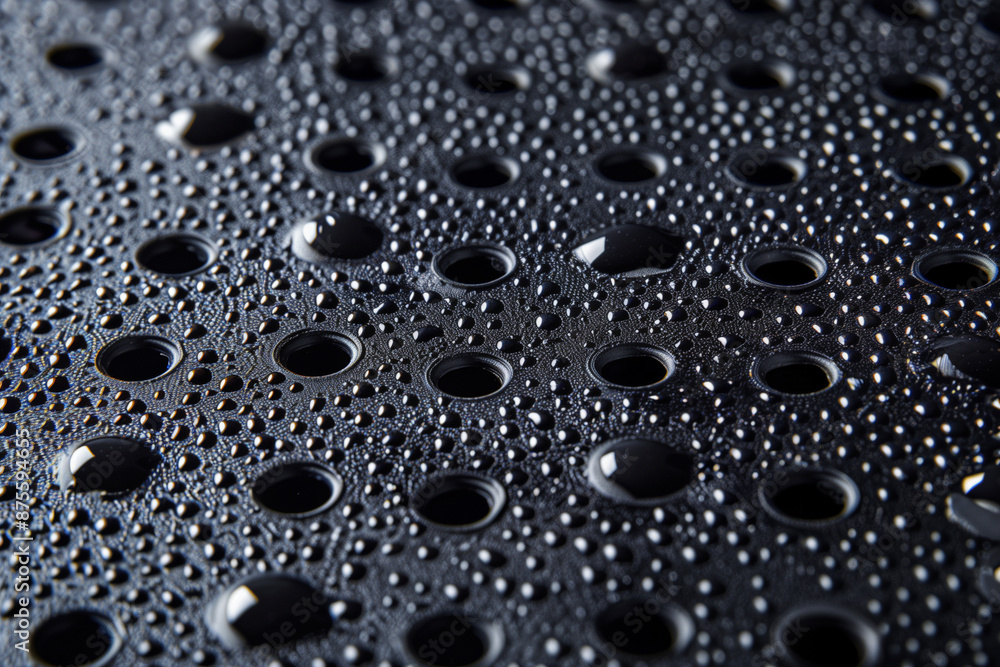 rubber-coated plastic surface with circular holes and water droplets creating a dynamic and intricate visual effect rubber-coated plastic surface with circular holes and water droplets creating a dynamic and intricate visual effect
