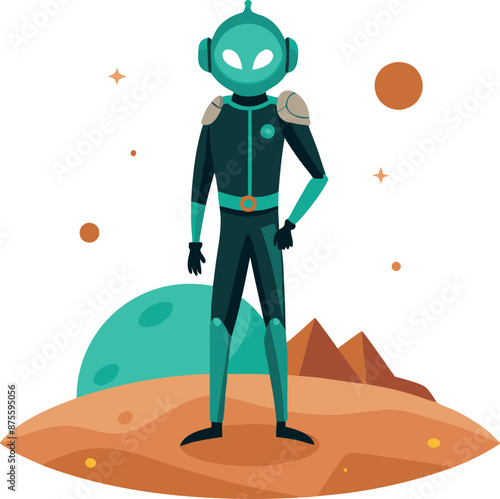 Cartoon Astronaut on Alien Planet in Outer Space