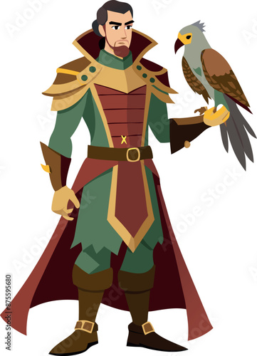 Animated Medieval Warrior With Falcon On Hand