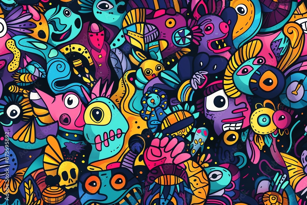 Fun and playful vector doodle background with bright colors and whimsy Fun and playful vector doodle background with bright colors and whimsy