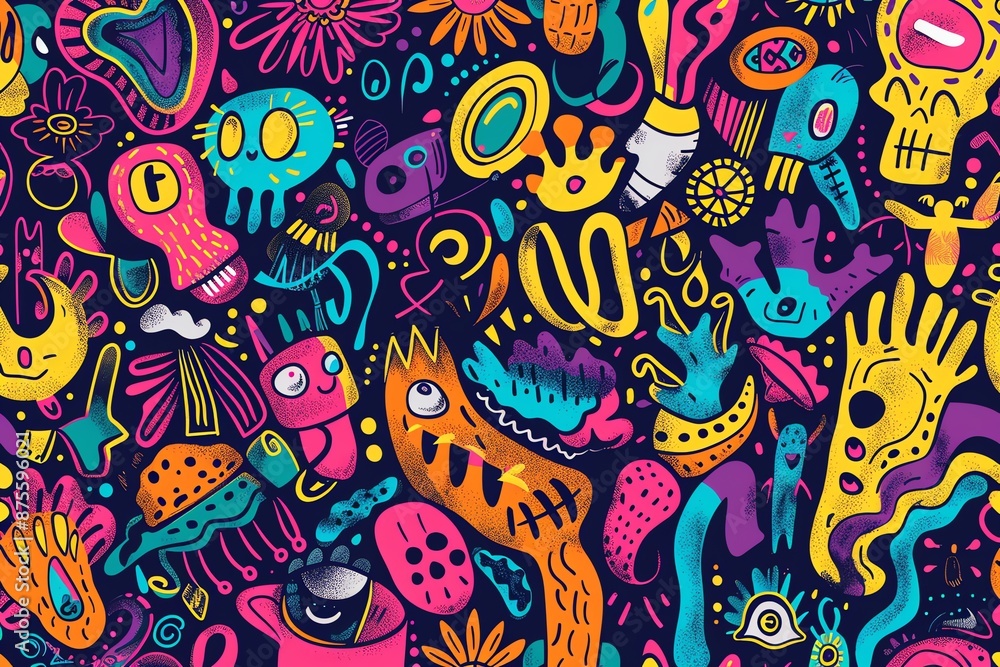 Obraz premium Whimsical vector background with colorful doodles and shapes