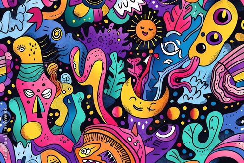 Vector cartoon doodle background with vibrant colors and imaginative design