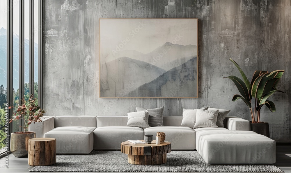 Elegant living room with a mockup canvas on the wall Elegant living room with a mockup canvas on the wall