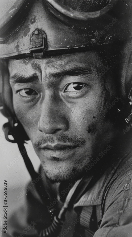 Japanese man with an authoritative look and a pilot’s hat Japanese man with an authoritative look and a pilot’s hat