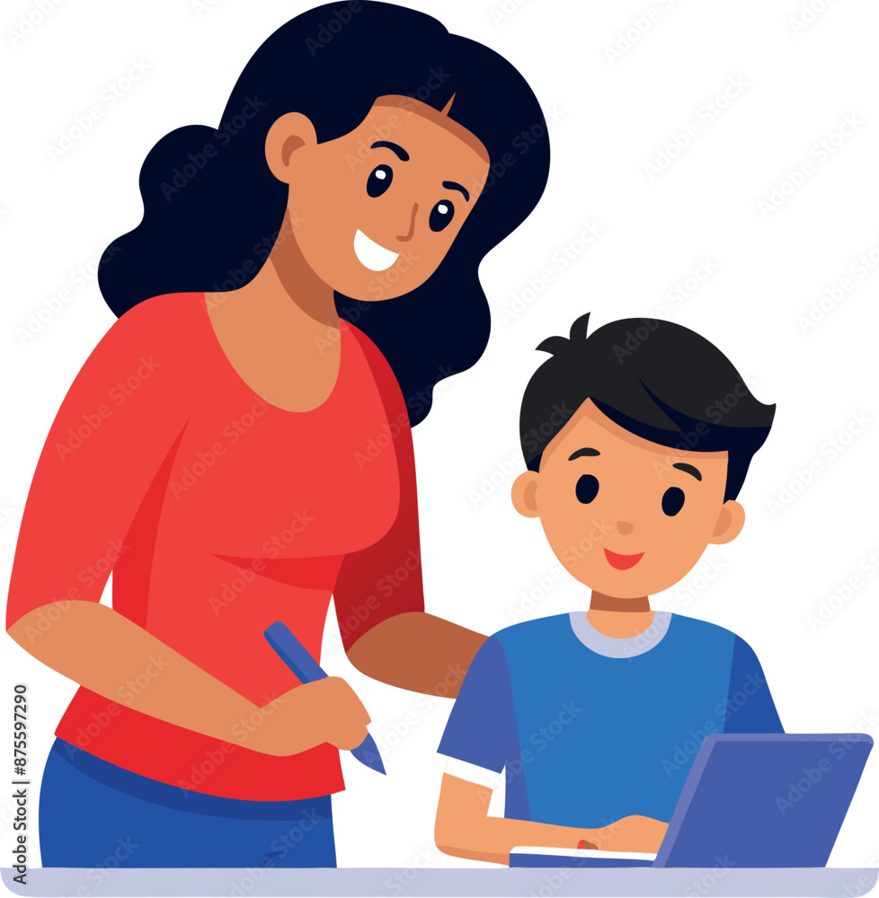 Teacher Helping Student with Laptop in Classroom Teacher Helping Student with Laptop in Classroom