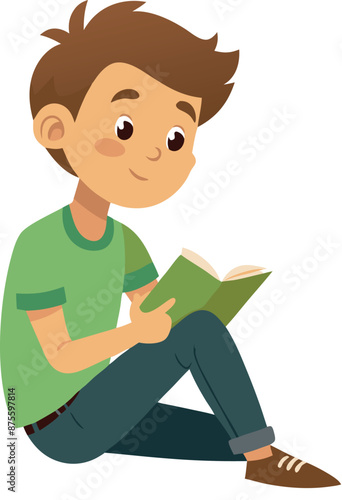 Young Boy Sitting And Reading A Book