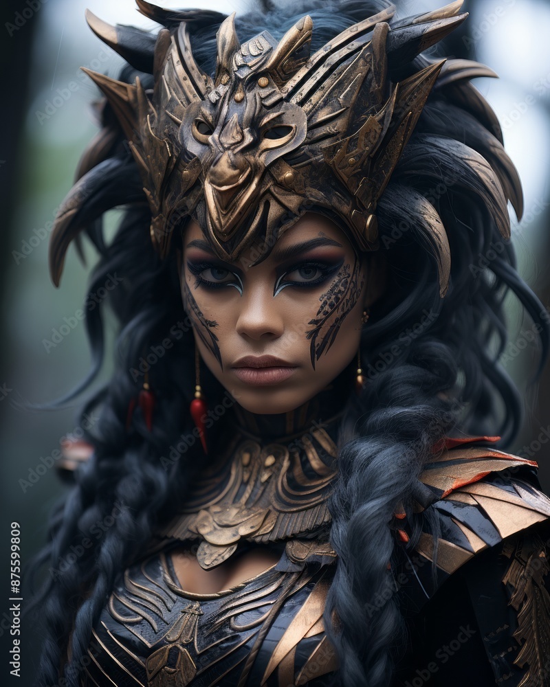a woman in a costume with a dragon headdress a woman in a costume with a dragon headdress