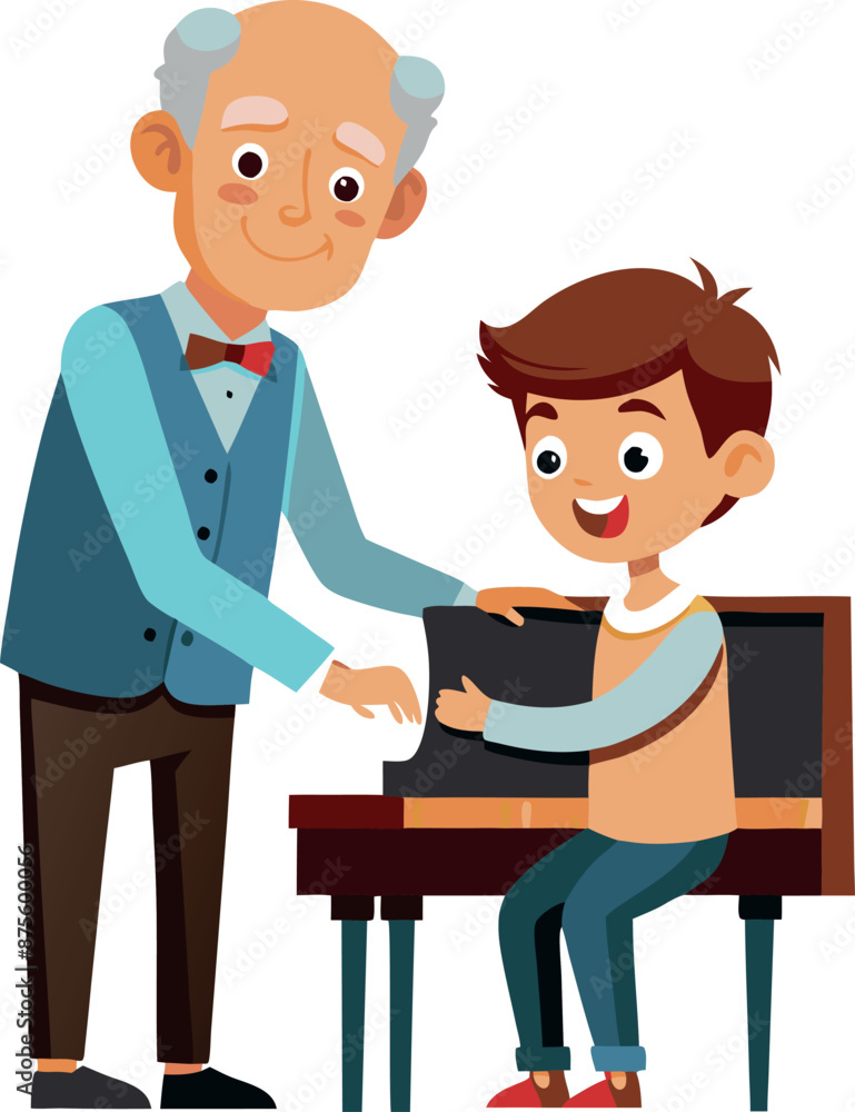 Elderly Man Teaching Boy to Play Piano Elderly Man Teaching Boy to Play Piano