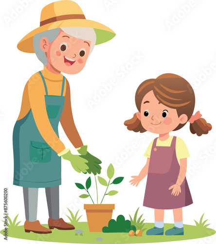 Grandmother And Granddaughter Gardening Together Outdoors