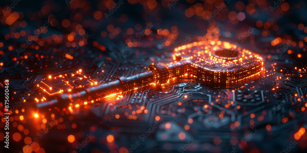 Abstract cyber security concept with key and binary code. Abstract cyber security concept with key and binary code.