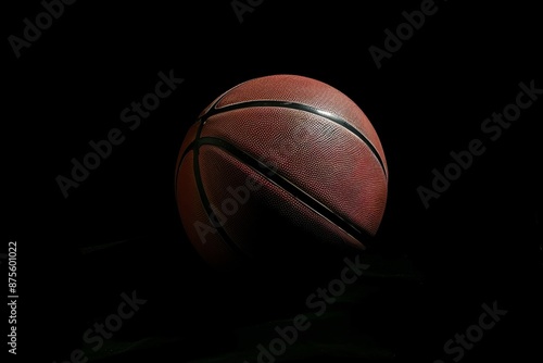 Basketball on dark background, sports equipment isolated in minimalistic setting © Yevhen