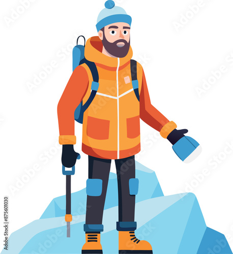 Cartoon Explorer on Mountain Adventure with Gear