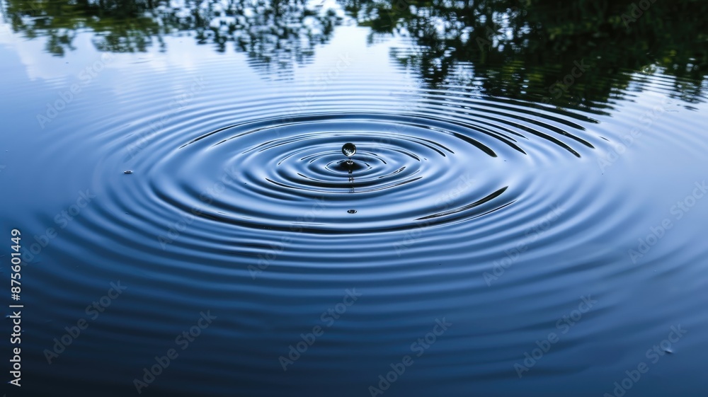 Fototapeta premium Water droplet creates ripples in calm pond