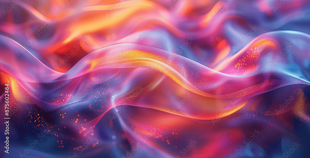 Fototapeta premium Iridescent Holographic Background with Dynamic Intertwined Ribbons, High Contrast 3D Render, Abstract Glass Shapes, Dark Minimalist Design