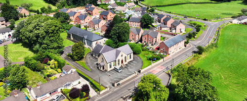 Aerial View of First Donegore Presbyterian Church in Parkgate Village Antrim Northern Ireland photo