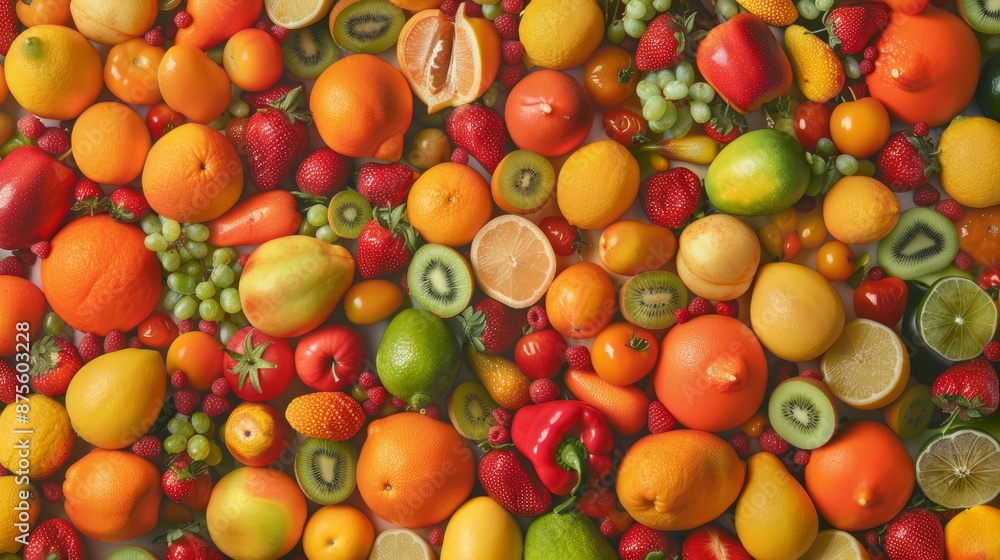 A mix of different fresh fruits creating a colorful and vibrant background A mix of different fresh fruits creating a colorful and vibrant background