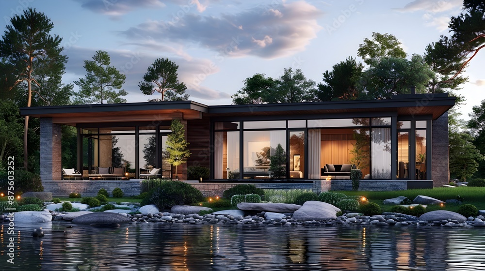 Elegant Nordic-Style Lakeside House with Sweeping Roofline and Panoramic Views Elegant Nordic-Style Lakeside House with Sweeping Roofline and Panoramic Views