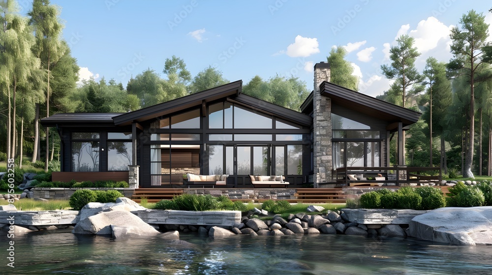 Serene Nordic-Inspired Lakefront Home with Sweeping Panoramic Views and Timber Frame Craftsmanship Serene Nordic-Inspired Lakefront Home with Sweeping Panoramic Views and Timber Frame Craftsmanship