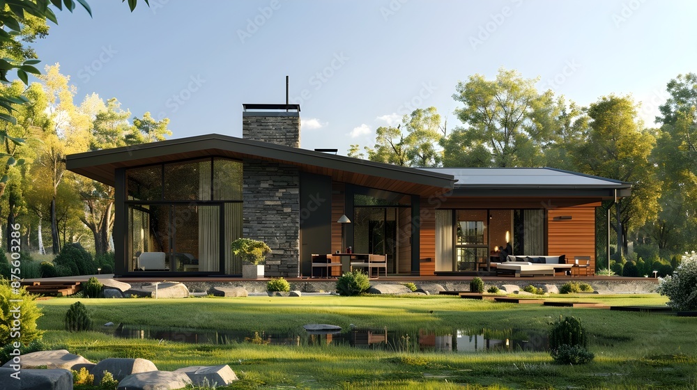 Tranquil Nordic-Style One-Story House Plan with Geometric Massing and ...