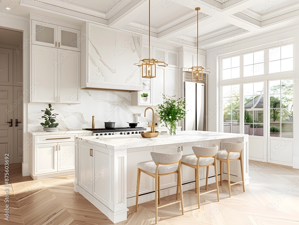 Fototapeta premium Elegant Kitchen Design with Sleek Cabinets,Minimalist Countertops,and Natural Lighting