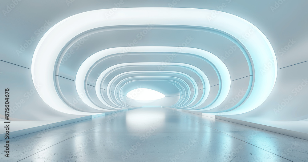 Fototapeta premium Futuristic Empty Room with Blue Light White Interior Minimalistic Geometric Shapes Futuristic Architecture High Resolution