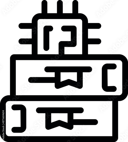 Microchip standing on books representing artificial intelligence learning its abilities from studying
