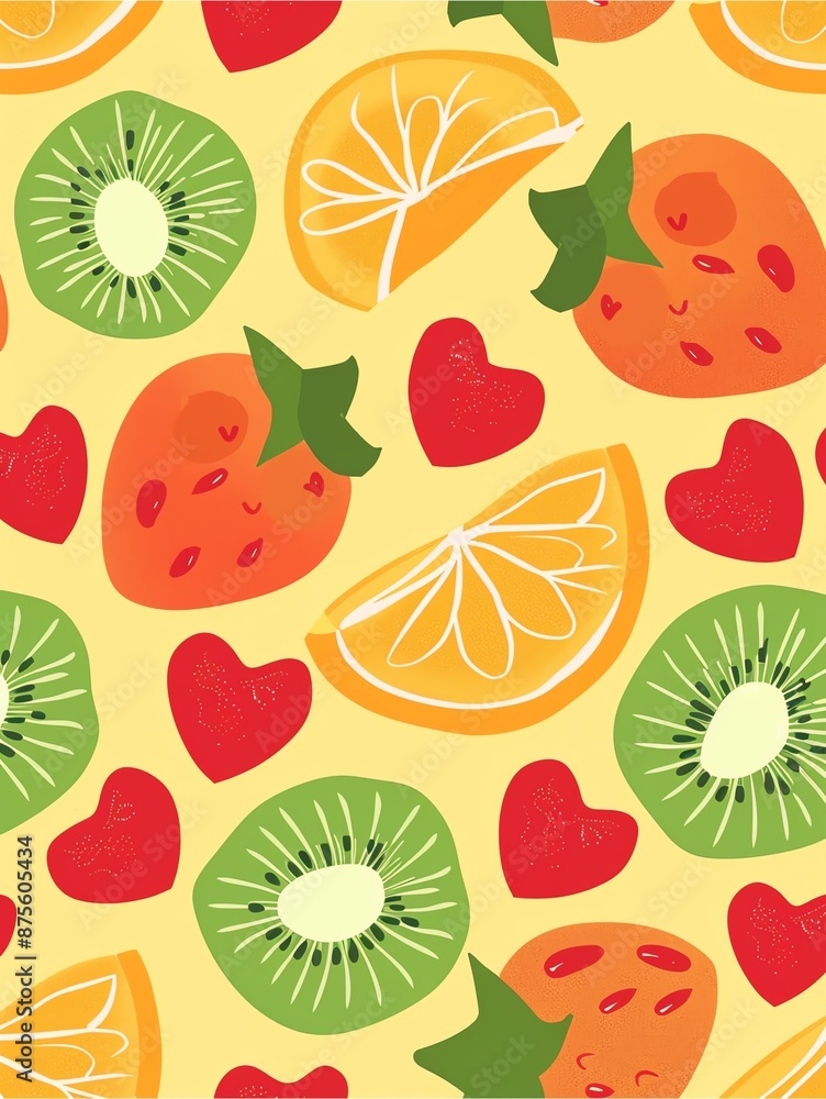 A colorful cartoon of fruits pattern. A colorful cartoon of fruits pattern.