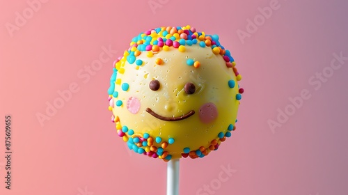 Funny cakepop face isolated on colorful background photo