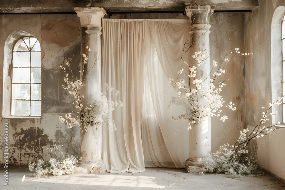 Background wedding with foral and old windown generative AI Background wedding with foral and old windown generative AI
