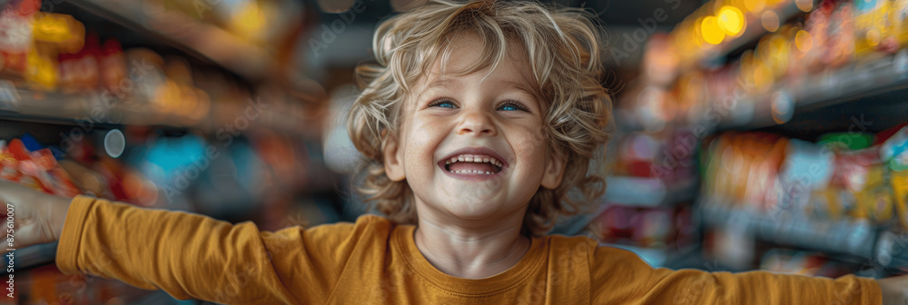 Child Having a Meltdown in Supermarket, Amidst Shelves of Groceries, Emotional and Loud Scene Captured Child Having a Meltdown in Supermarket, Amidst Shelves of Groceries, Emotional and Loud Scene Captured
