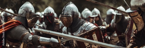 Brave Medieval Soldiers Battling on the Battlefield, Capturing the Valor and Intensity of Historical Warfare, Perfect for History and Medieval-Themed Promotions photo