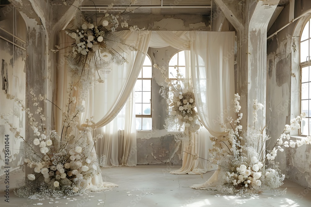 Background wedding with foral and old windown generative AI Background wedding with foral and old windown generative AI